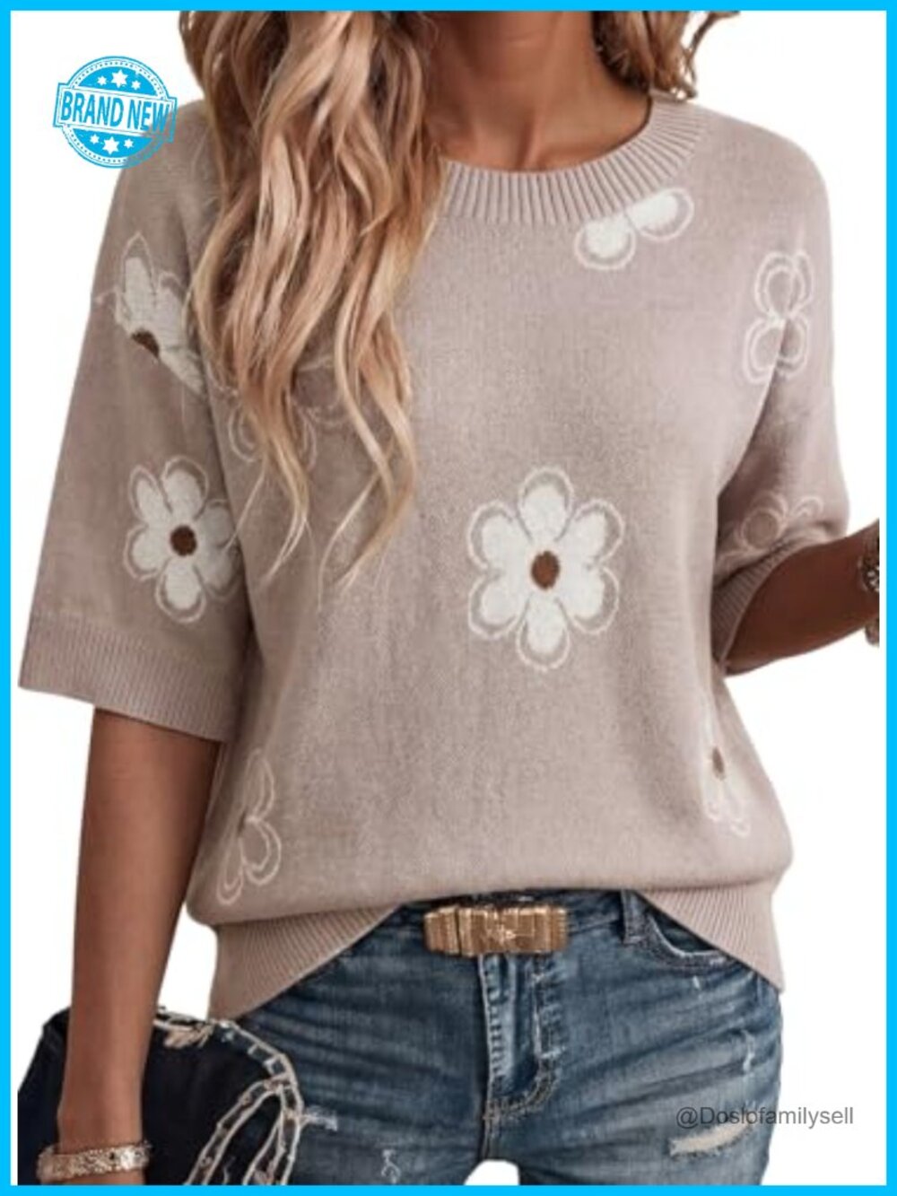 Dokotoo Womens Cotton Knit Short Sleeve Tunic Sweater Top Casual Loose Fit